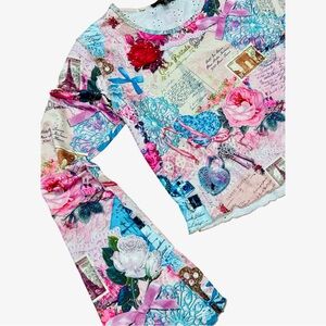 dELIA*s Dolls Kill Perfect Crop Top Nell Sleeve Pointelle Art Print Shirt Medium